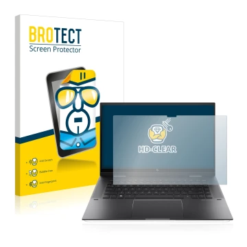 Face avant d’un emballage produit avec le logo de la marque BROTECT. À côté, l’appareil HP Envy x360 (15-eX) (359 mm x 228.2 m