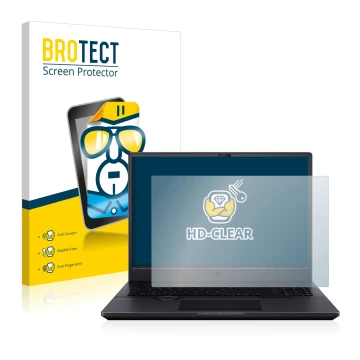 Face avant d’un emballage produit avec le logo de la marque BROTECT. À côté, l’appareil ASUS ProArt StudioBook Pro 16 OLED est