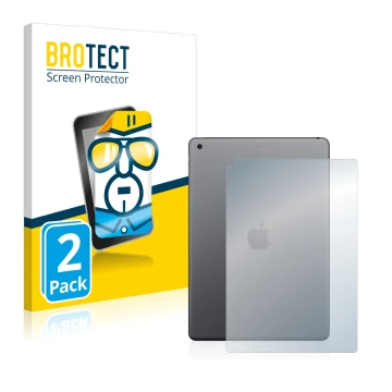 Face avant d’un emballage produit avec le logo de la marque BROTECT. À côté, l’appareil Apple iPad 10.2