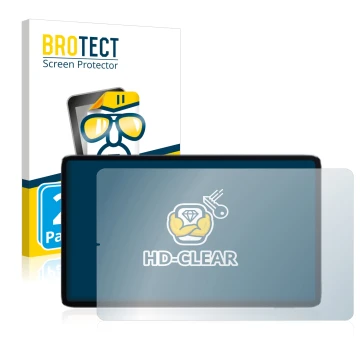 Face avant d’un emballage produit avec le logo de la marque BROTECT. À côté, l’appareil Xiaomi Mi Pad 5 (en paysage) est repré