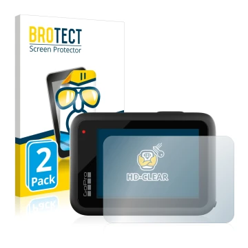 Face avant d’un emballage produit avec le logo de la marque BROTECT. À côté, l’appareil GoPro Hero 10 Black est représenté ave