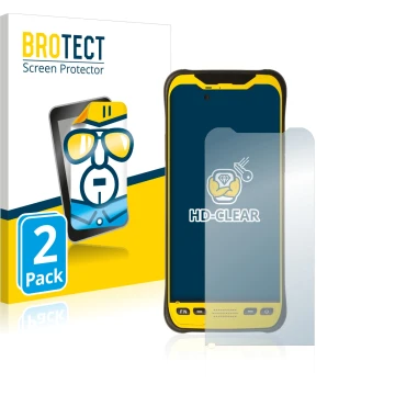 Face avant d’un emballage produit avec le logo de la marque BROTECT. À côté, l’appareil Trimble TDC600 est représenté avec la 