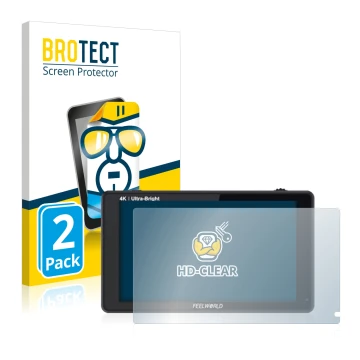 Face avant d’un emballage produit avec le logo de la marque BROTECT. À côté, l’appareil Feelworld LUT6S 6