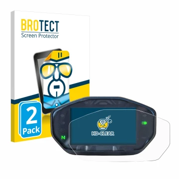 Face avant d’un emballage produit avec le logo de la marque BROTECT. À côté, l’appareil Ducati Monster / Monster + 2021 est re