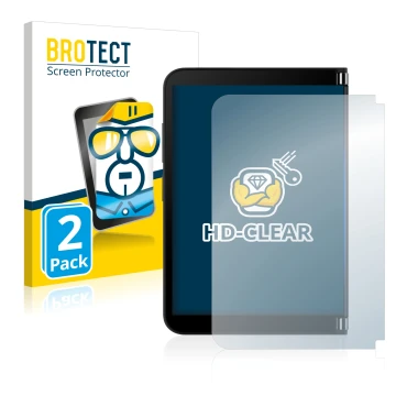 Face avant d’un emballage produit avec le logo de la marque BROTECT. À côté, l’appareil Microsoft Surface Duo 2 (Affichage ext