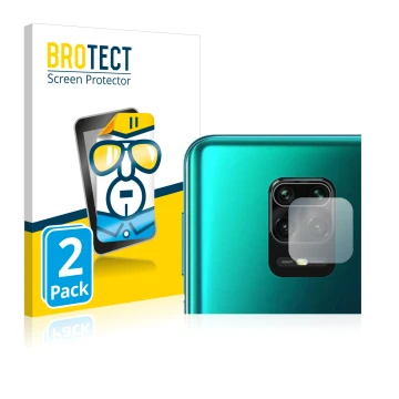 Face avant d’un emballage produit avec le logo de la marque BROTECT. À côté, l’appareil Xiaomi Redmi Note 10 Lite (Caméra UNIQ