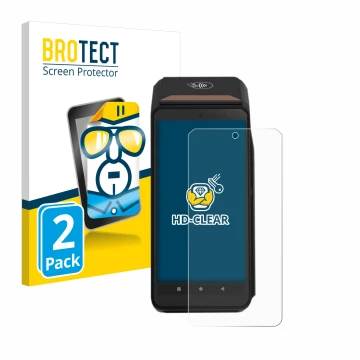 Face avant d’un emballage produit avec le logo de la marque BROTECT. À côté, l’appareil ingenico Axium DX8000 est représenté a