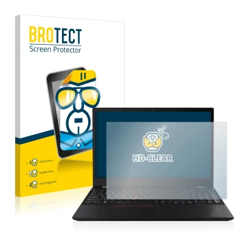 Face avant d’un emballage produit avec le logo de la marque BROTECT. À côté, l’appareil Lenovo ThinkPad T15 Gen 2 est représen