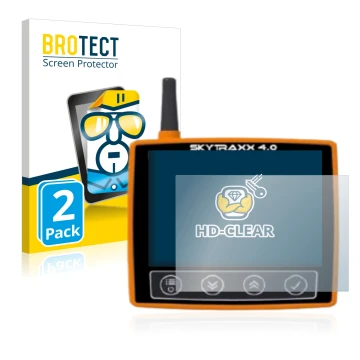 Face avant d’un emballage produit avec le logo de la marque BROTECT. À côté, l’appareil Skytraxx 4.0 est représenté avec la pr