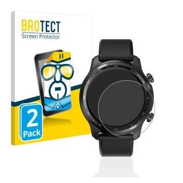 Face avant d’un emballage produit avec le logo de la marque BROTECT. À côté, l’appareil Mobvoi Ticwatch Pro 3 Ultra GPS est re