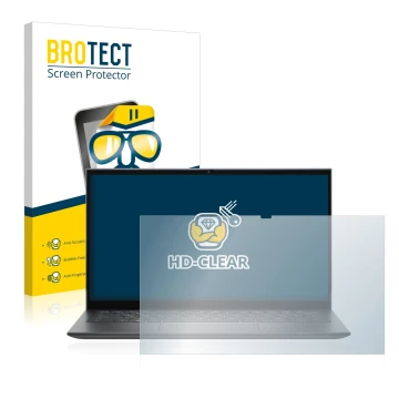 Face avant d’un emballage produit avec le logo de la marque BROTECT. À côté, l’appareil Dell Inspiron 14 7415 2-in-1 est repré
