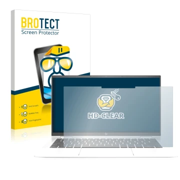 Face avant d’un emballage produit avec le logo de la marque BROTECT. À côté, l’appareil HP EliteBook x360 1030 G7 est représen