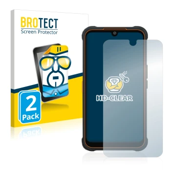 Face avant d’un emballage produit avec le logo de la marque BROTECT. À côté, l’appareil AGM Glory Pro est représenté avec la p