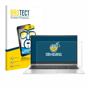 Face avant d’un emballage produit avec le logo de la marque BROTECT. À côté, l’appareil HP EliteBook 850 G7 est représenté ave