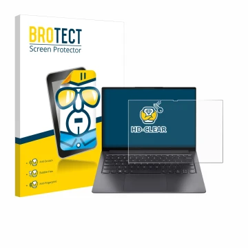 Face avant d’un emballage produit avec le logo de la marque BROTECT. À côté, l’appareil Lenovo Yoga Slim 7 Pro 14