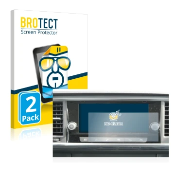 Face avant d’un emballage produit avec le logo de la marque BROTECT. À côté, l’appareil Seat Ateca 2021 Media System 8.25