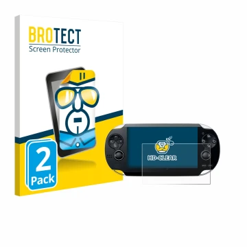 Face avant d’un emballage produit avec le logo de la marque BROTECT. À côté, l’appareil Sony Playstation PS Vita est représent