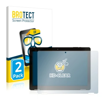 Face avant d’un emballage produit avec le logo de la marque BROTECT. À côté, l’appareil Hannspree Pad Apollo 2 est représenté 