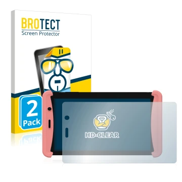 Face avant d’un emballage produit avec le logo de la marque BROTECT. À côté, l’appareil Kurio Tab Lite 2 est représenté avec l