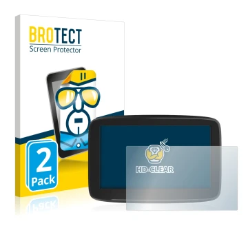 Face avant d’un emballage produit avec le logo de la marque BROTECT. À côté, l’appareil TomTom GO Classic 5