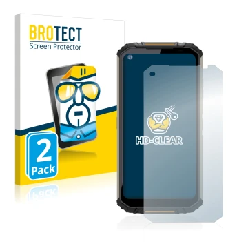 Face avant d’un emballage produit avec le logo de la marque BROTECT. À côté, l’appareil Oukitel WP16 est représenté avec la pr