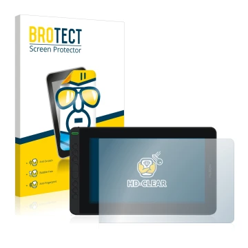 Face avant d’un emballage produit avec le logo de la marque BROTECT. À côté, l’appareil Huion Kamvas 12 est représenté avec la