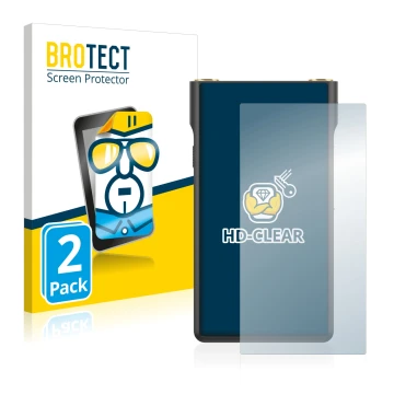 Face avant d’un emballage produit avec le logo de la marque BROTECT. À côté, l’appareil Sony Walkman NW-WM1AM2 est représenté 