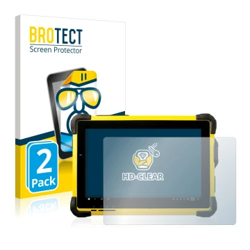 Face avant d’un emballage produit avec le logo de la marque BROTECT. À côté, l’appareil Trimble T10 est représenté avec la pro