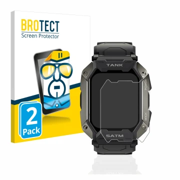 Face avant d’un emballage produit avec le logo de la marque BROTECT. À côté, l’appareil Kospet Tank M1 est représenté avec la 