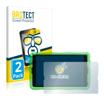 Face avant d’un emballage produit avec le logo de la marque BROTECT. À côté, l’appareil MEDION Lifetab E10440 Kids est représe