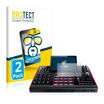 Face avant d’un emballage produit avec le logo de la marque BROTECT. À côté, l’appareil Akai MPC X 10.1