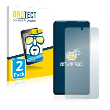 Face avant d’un emballage produit avec le logo de la marque BROTECT. À côté, l’appareil Xiaomi Poco X4 Pro 5G est représenté a