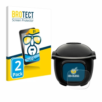 Face avant d’un emballage produit avec le logo de la marque BROTECT. À côté, l’appareil Krups Cook4me Touch Wifi est représent