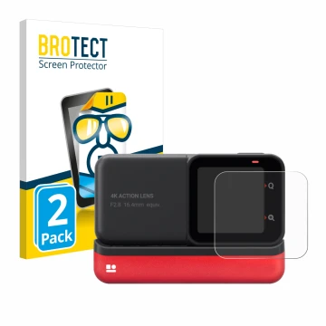 Face avant d’un emballage produit avec le logo de la marque BROTECT. À côté, l’appareil Insta360 One RS 4K Edition est représe