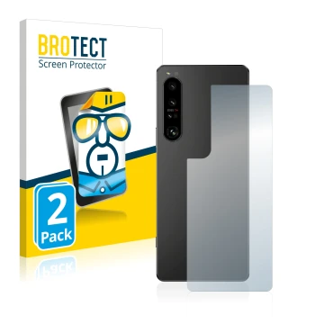Face avant d’un emballage produit avec le logo de la marque BROTECT. À côté, l’appareil Sony Xperia 1 IV (Arrière) est représe