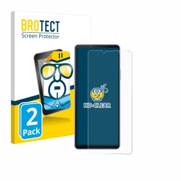 Face avant d’un emballage produit avec le logo de la marque BROTECT. À côté, l’appareil Sony Xperia 10 IV est représenté avec 