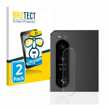 Face avant d’un emballage produit avec le logo de la marque BROTECT. À côté, l’appareil Sony Xperia 1 IV (Caméra UNIQUEMENT) e