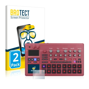 Face avant d’un emballage produit avec le logo de la marque BROTECT. À côté, l’appareil KORG electribe Sampler est représenté 