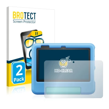 Face avant d’un emballage produit avec le logo de la marque BROTECT. À côté, l’appareil Amazon Fire 7 Kids 2022 est représenté