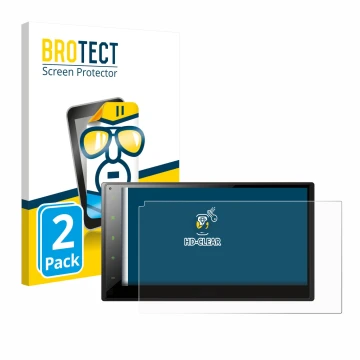 Face avant d’un emballage produit avec le logo de la marque BROTECT. À côté, l’appareil Pioneer SPH-DA360DAB est représenté av