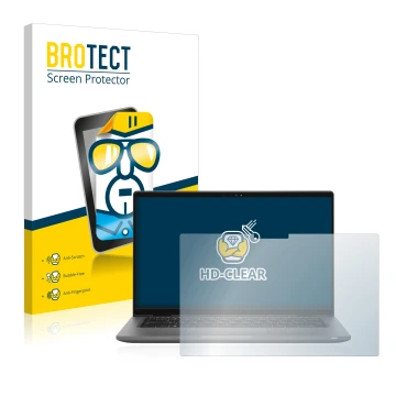 Face avant d’un emballage produit avec le logo de la marque BROTECT. À côté, l’appareil Dell Latitude 14 7430 2-in-1 est repré