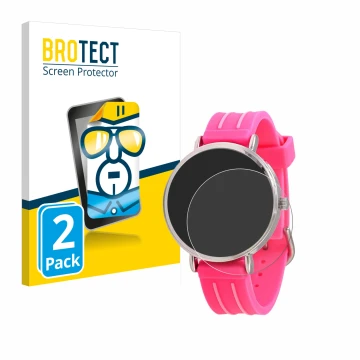 Face avant d’un emballage produit avec le logo de la marque BROTECT. À côté, l’appareil Kiddus Children's Learning Watch est r