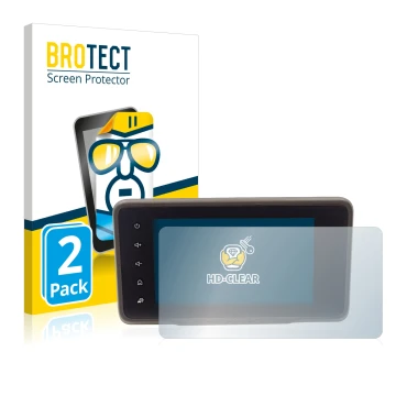 Face avant d’un emballage produit avec le logo de la marque BROTECT. À côté, l’appareil Dacia Duster 2 MediaDisplay est représ