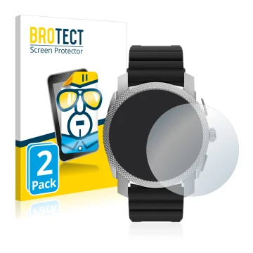 Face avant d’un emballage produit avec le logo de la marque BROTECT. À côté, l’appareil Fossil Gen 6 Hybrid Machine (45mm) est
