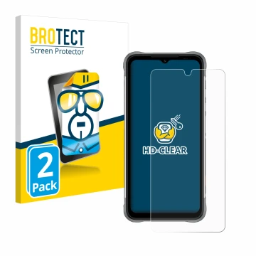 Face avant d’un emballage produit avec le logo de la marque BROTECT. À côté, l’appareil Umidigi Bison X10 est représenté avec 