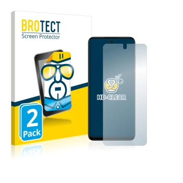Face avant d’un emballage produit avec le logo de la marque BROTECT. À côté, l’appareil Motorola Moto G32 est représenté avec 