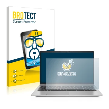 Face avant d’un emballage produit avec le logo de la marque BROTECT. À côté, l’appareil HP ProBook 650 G8 est représenté avec 