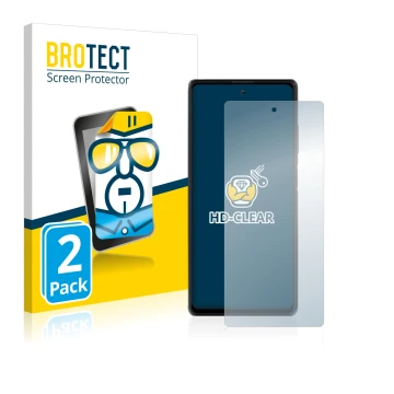 Face avant d’un emballage produit avec le logo de la marque BROTECT. À côté, l’appareil Blackview A100 est représenté avec la 