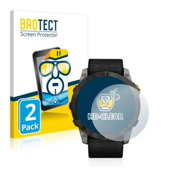 Face avant d’un emballage produit avec le logo de la marque BROTECT. À côté, l’appareil Garmin Enduro 2 est représenté avec la