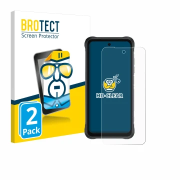 Face avant d’un emballage produit avec le logo de la marque BROTECT. À côté, l’appareil Umidigi Bison 2 Pro est représenté ave